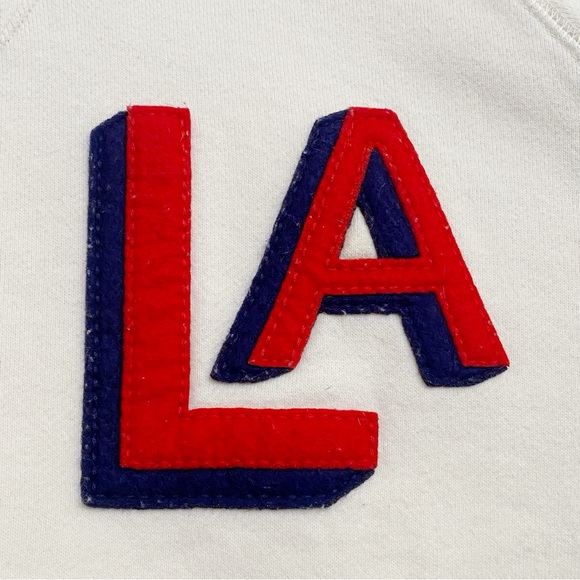 MOTHER cream red blue THE SQUARE OUT OF YOUR LEAGUE LA round neck SWEATSHIRT - Picture 6 of 11
